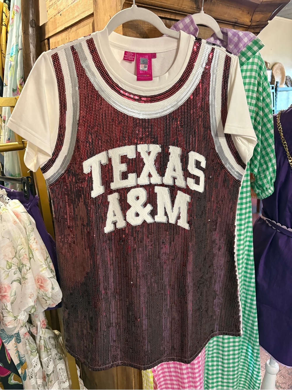 NWT QUEEN OF SPARKLES Maroon Sequin Texas A&M Mini Dress, Size M